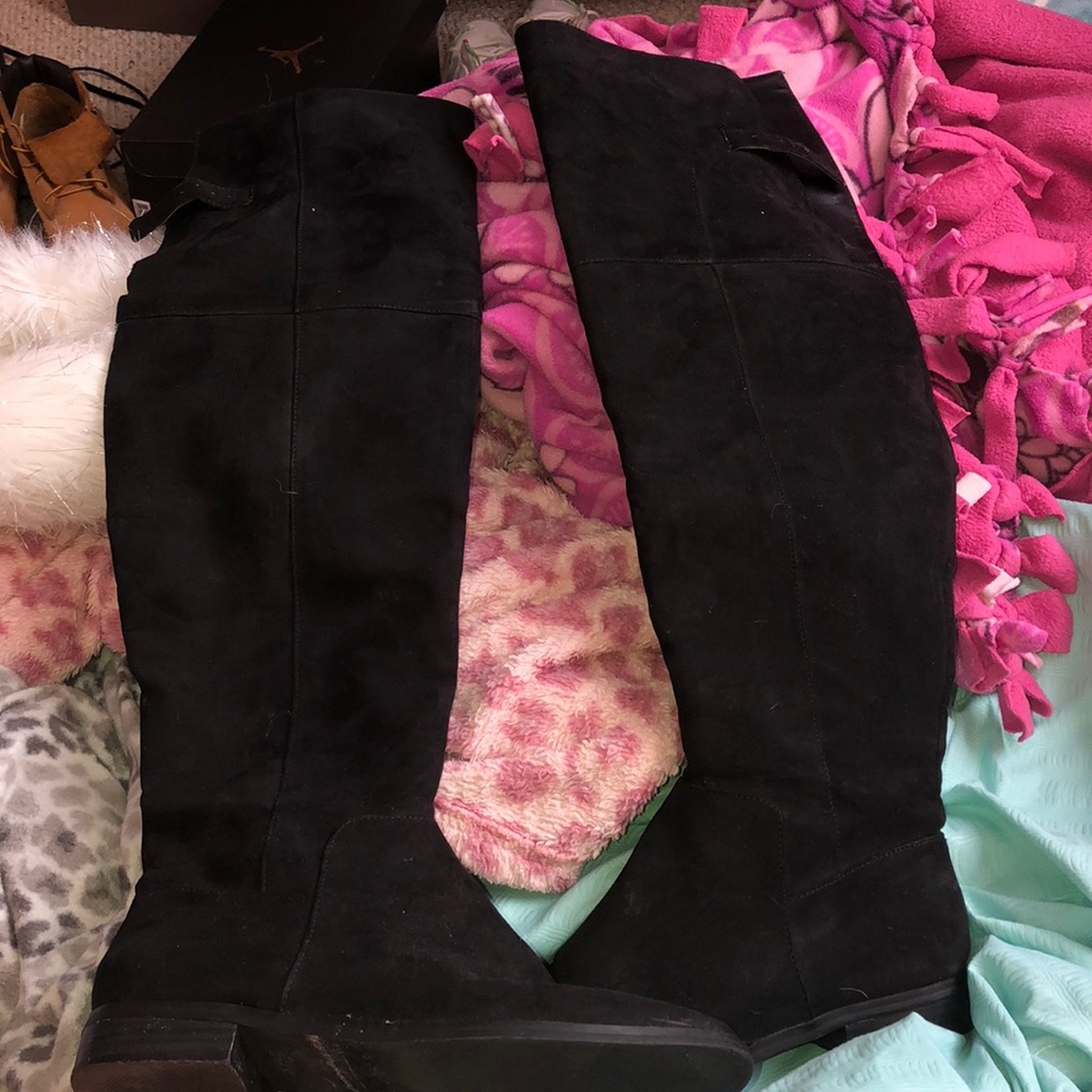 over the knee black suede boots
